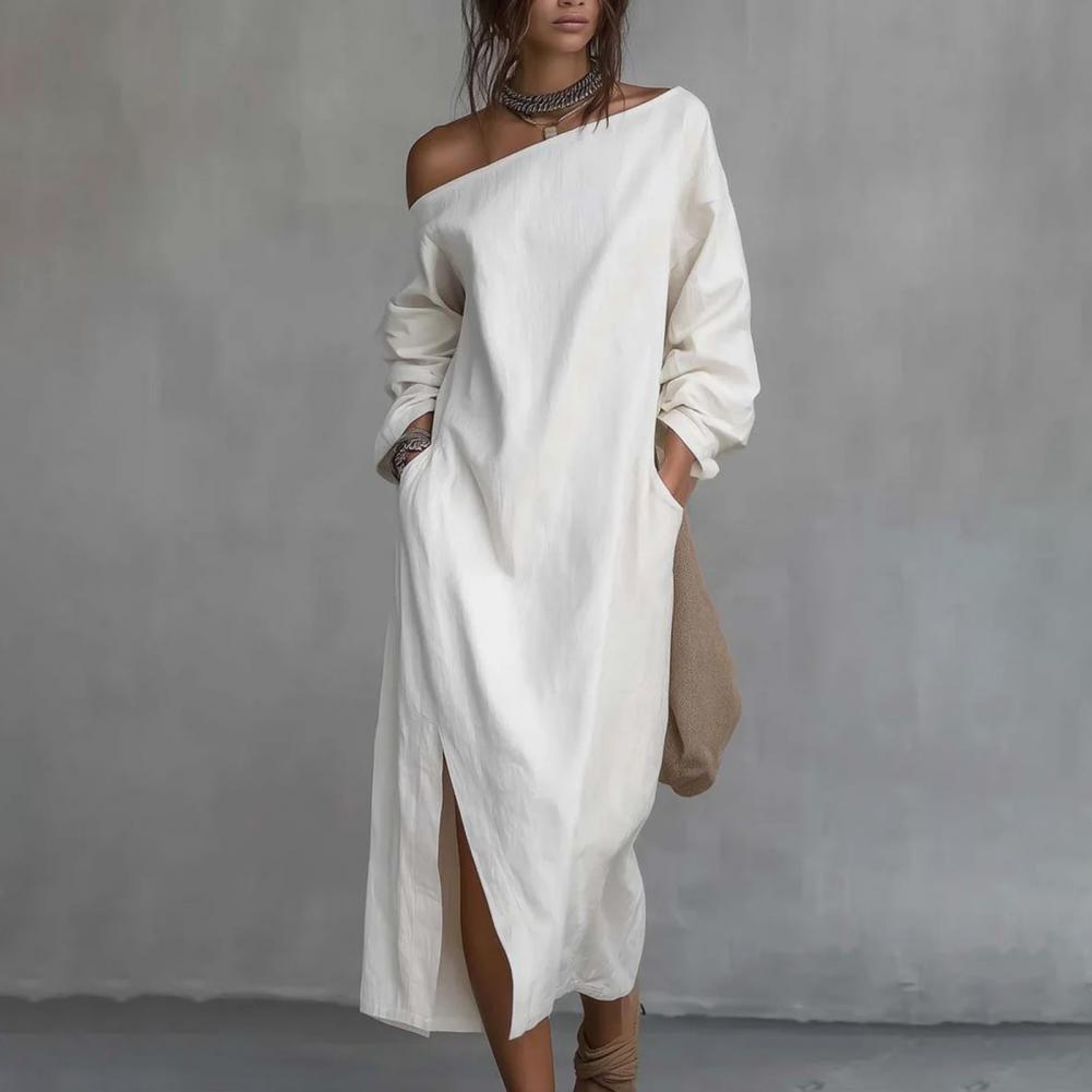 Women's One Shoulder Long Slee - đánh giá và giá Linen Dress Wrap