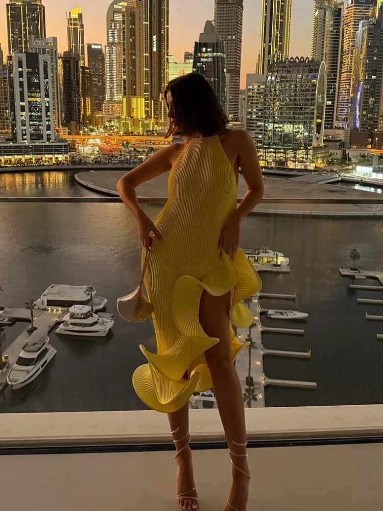 Women Elegant Yellow Halter Ma - đánh giá và giá Maxi Dress Halter