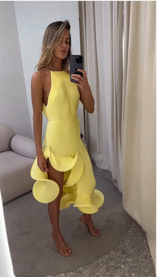 Women Elegant Yellow Halter Ma - đánh giá và giá Maxi Dress Halter